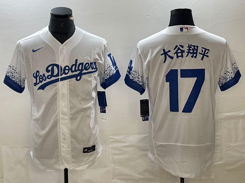 Men Los Angeles Dodgers 17 Ohtani White Nike Elite MLB Jersey style 6